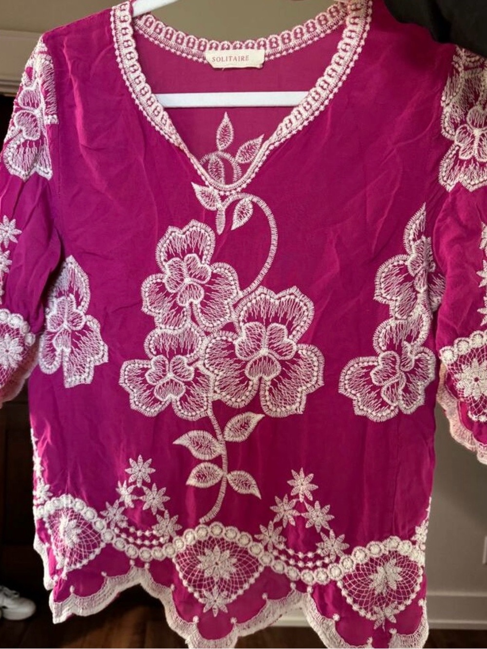 Magenta Floral Beautiful Embroidered Blouse